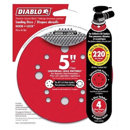 Diablo 5 in. Ceramic Blend Hook and Lock Sanding Disc 220 Grit Ultra Fine 4 pk DCD050220H04G